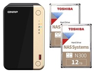 QNAP TS-264-8G + 2x 12TB súborový server Toshiba NAS
