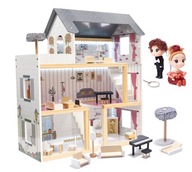 Drevený domček pre bábiky + 2 BÁBIKY nábytok 78cm LED osvetlenie