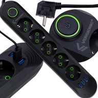 USB predlžovací kábel, napájacia lišta, 5 m zásuvky s prepäťovými vypínačmi USB predlžovací kábel, napájacia lišta, 5 m zásuvky s prepäťovými vypínačmi