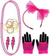 Disco Set Ružové Náušnice Náhrdelník Rukavice Neon 80s Karneval Disco Set Ružové Náušnice Náhrdelník Rukavice Neon 80s Karneval