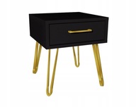 Čierny nočný stolík, zlaté nohy 40x40cm GLAMOUR