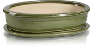 Zelený keramický hrniec s podstavcom - nízka bonsajová miska Polnix, 25 cm Zelený keramický hrniec s podstavcom - nízka bonsajová miska Polnix, 25 cm