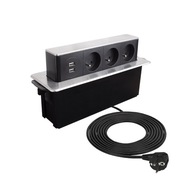 HOP BOX zapustená 3 x nábytková zásuvka s 2 x USB, farba brúsená oceľ HOP BOX zapustená 3 x nábytková zásuvka s 2 x USB, farba brúsená oceľ