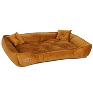 Veľká velúrová posteľ pre psa pohovka vankúš XL horčica 100x75 cm