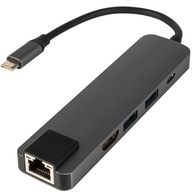 HUB USB-C sieťová karta, HDMI RJ45 LAN adaptér 5v1