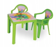 Detský nábytok, stôl + dve stoličky, záhradný domček