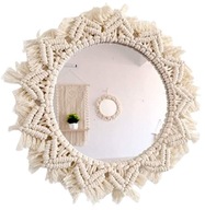 MACRAME BOHO ZRKADLO, PLÁNOVANÁ ŠUNKA, MACRAME, okrúhle, ZÁVISNÉ, KRÉMOVÉ