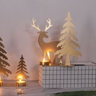 Zlatý ozdobný svietnik - jeleň s vianočným stromčekom