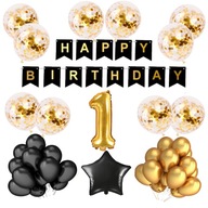 Súprava balónov k 1. narodeninám ANNIVERSARY zlato čierna Súprava balónov k 1. narodeninám ANNIVERSARY zlato čierna