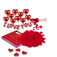 Sada na Valentína lupene ruží + svietiace + balóniky Sada na Valentína lupene ruží + svietiace + balóniky