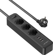 JSVER ECS-EU004 prepäťová ochrana zásuvka 3 zásuvky + 3 USB 2m JSVER ECS-EU004 prepäťová ochrana zásuvka 3 zásuvky + 3 USB 2m