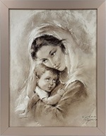 OBRAZ 45x35 RÁM NA KRMENIE MATKY BOŽÍ LATTE SEPIA OBRAZ 45x35 RÁM NA KRMENIE MATKY BOŽÍ LATTE SEPIA