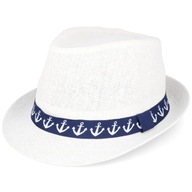 Slamený trilby letný klobúk s kotvami, biely Slamený trilby letný klobúk s kotvami, biely