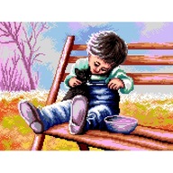 Plátno s potlačou - Chlapec s mačiatkom (č. 7246) Plátno s potlačou - Chlapec s mačiatkom (č. 7246)