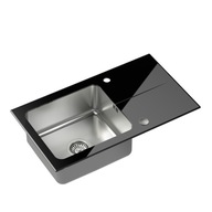 Čierny sklenený kuchynský drez 77x44 cm so sifónom