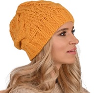 Teplá dámska pletená čiapka HAT Beanie Honey A4 Teplá dámska pletená čiapka HAT Beanie Honey A4