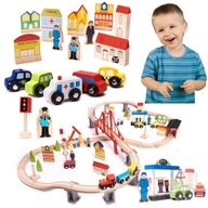 DREVENÝ VLAK PRE DETI VLAKOVÝ AUTODRÁHA SET 70 ELEMENTOV DREVENÝ VLAK PRE DETI VLAKOVÝ AUTODRÁHA SET 70 ELEMENTOV