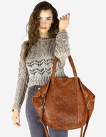 Kožená dámska shopper bag hnedá koňaková - MARCO MAZZINI VS1c