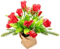 Umelé kvety v XXL jutovom črepníku, dekorácia ruža