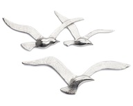 Nástenná dekorácia lietajúce vtáky, 35 cm, strieborný kov