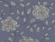 Tapeta 9451-43 Sivé Listy Kvety Pozadie námorníckej modrej