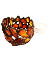 Amber Candlestick (Small) Amber Fained Glass+Cert. Amber Candlestick (Small) Amber Fained Glass+Cert.