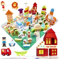 Puzzle 120 dielikov z farebných drevených kociek áut Puzzle 120 dielikov z farebných drevených kociek áut