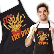 Čierna zástera na darček Vtipný vzor JE FRY DAY Čierna zástera na darček Vtipný vzor JE FRY DAY