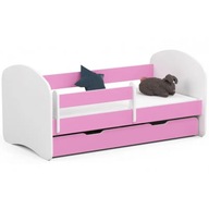 Detská posteľ so zábradlím 140x70 ružový matrac