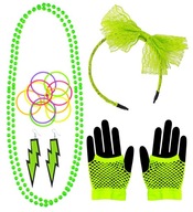 Disco Set Zelené Náušnice Náhrdelník Rukavice Neónové Karneval 80. rokov Disco Set Zelené Náušnice Náhrdelník Rukavice Neónové Karneval 80. rokov