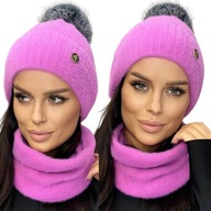 DÁMSKY KOMPLET ČIAPKA SUKŇA GOLFOVÁ TUBE VEĽKÝ TEPLÝ SET FUCHSIA