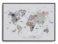 Plagát r 50x40 cm Detská izba Mapa sveta Zvieratá Plagát r 50x40 cm Detská izba Mapa sveta Zvieratá