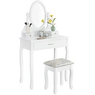 Toaletný stolík biely LENA zrkadlo 3 zásuvky + taburet