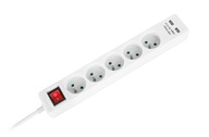Rebel 1,5 m napájací predlžovací kábel 5 zásuviek + 2 USB