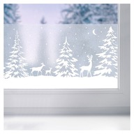 Statická okenná fóliová dekorácia vianočný vzor sobí vianočné stromčeky DIY