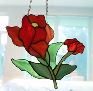 Vitrážový kvet s darčekom ku dňu matiek, babkina červená