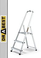 Jednostranný, 3-stupňový hliníkový domáci rebrík DRABEST + HÁK