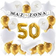 SADA BALÓNOV 50. VÝROČIE SVADBY zlatý banner SVADOBNÉ VÝROČIE MANŽELKA 100 cm SADA BALÓNOV 50. VÝROČIE SVADBY zlatý banner SVADOBNÉ VÝROČIE MANŽELKA 100 cm