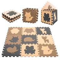 Penová puzzle podložka 9 kusov. béžovo-hnedo-čierna 85x85x1