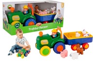 DUMELOVÝ TRAKTOR S PRÍVESOM FARMÁR + 5 ZVIERAT JAZDY MELÓDIE 12M+ DUMELOVÝ TRAKTOR S PRÍVESOM FARMÁR + 5 ZVIERAT JAZDY MELÓDIE 12M+