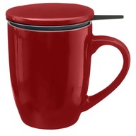 Červený hrnček s infuzérom, sitkom a vrchnákom