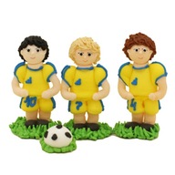 Cukrové figúrky na tortu 3x FUTBALista + žltá lopta Cukrové figúrky na tortu 3x FUTBALista + žltá lopta