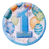 Narodeninové taniere First Birthday balloons 6 ks