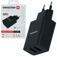Dvojitý napájací zdroj cestovnej nabíjačky 2x USB 2.1A SMART IC SWISSTEN Dvojitý napájací zdroj cestovnej nabíjačky 2x USB 2.1A SMART IC SWISSTEN