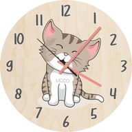 Detské nástenné hodiny 30cm Cat Kitten Drevené
