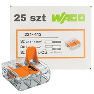 WAGO 221-413 KLIETKA SVORKA RÝCHLOSPEKTORA 3x0,14-4mm2 25 KS WAGO 221-413 KLIETKA SVORKA RÝCHLOSPEKTORA 3x0,14-4mm2 25 KS