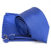 Pánska modrá úzka kravata + vreckovka + manžetové gombíky
