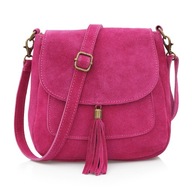 SEMIŠOVÁ kožená messenger taška s chlopňou FUCHSIA