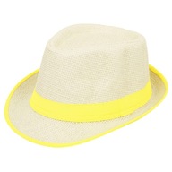 Klasický béžový klobúk Trilby R130 so žltým lemom Polar Fashion veľkosť 58