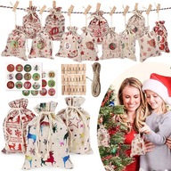 DIY TAŠKY SET ADVENTNÝ KALENDÁR vrecúšok SET XXL 24 ks nálepiek DIY TAŠKY SET ADVENTNÝ KALENDÁR vrecúšok SET XXL 24 ks nálepiek